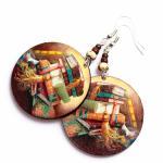 Book Earrings - Decoupage - Brown - Double Faced