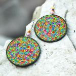 Bubble Gum Earrings Colorful Swirls - Decoupage -..