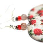 Vintage Roses Round Decoupage Earrings Floral..