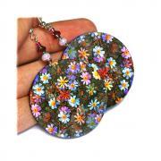 Meadow Flowers Lilac violet blue red Round - decoupage earrings - double faced 