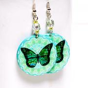 Butterfly Earrings - Blue and Mint Pastel palette - Medium size 3cm Ø - double faced