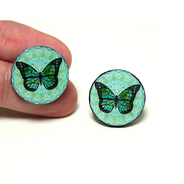 Butterfly Post Earrings, Blue And Mint , Gift For Her Under 15