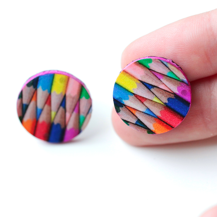 Colored Pencils Stud / Post Earrings, Colorful Rainbow